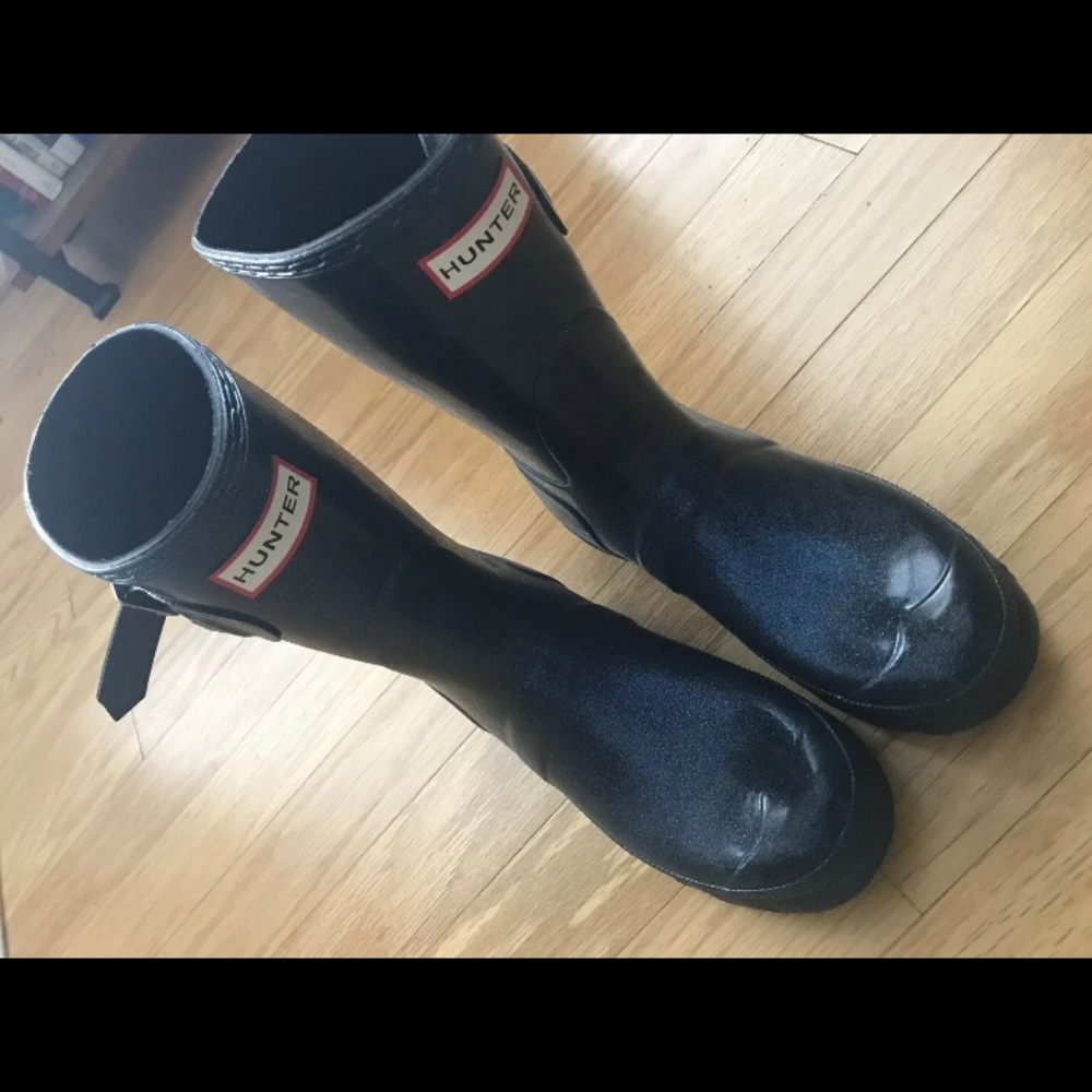 Hunter Navy Sparkle Rain Boots 7 8